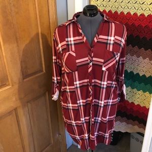 Flannel dress with brown belt